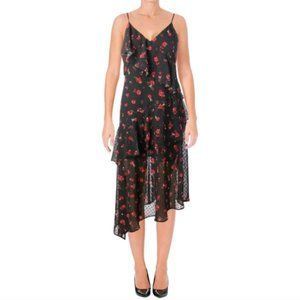 Bardot Bloom Asymmetrical Black Floral Dress US4